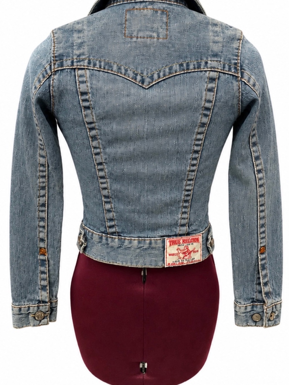 True Religion Light Blue Denim Jean Jacket with Contrast Trim